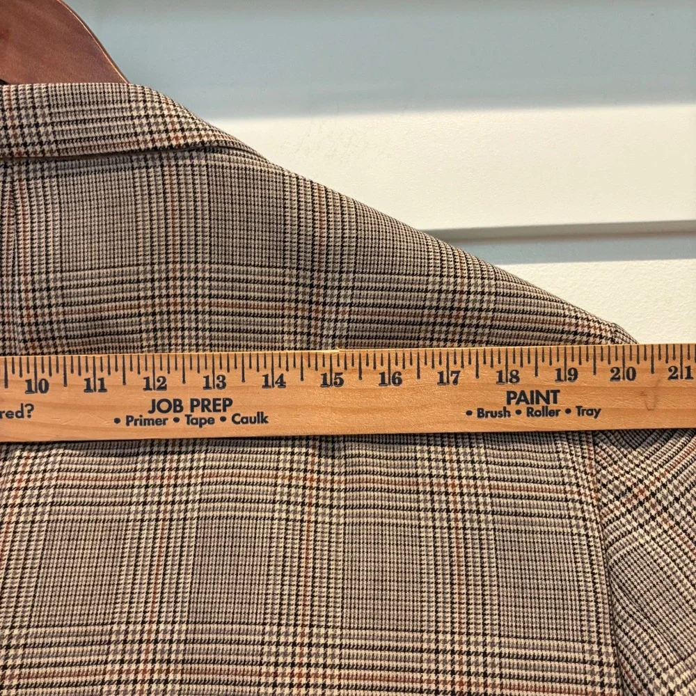 Men's Robert Stock Tan Glen Plaid Sport Coat Blazer 46L Long Wool Blend